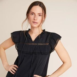 Black lace anthropology boho style oversized XS top